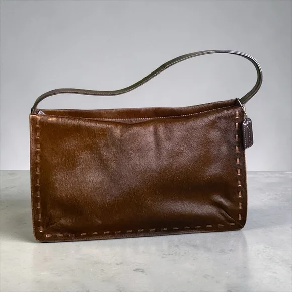 2002 Coach Vintage Y2K Brown Calfhair Stitched Shoulder Bag - Picture 1 of 16